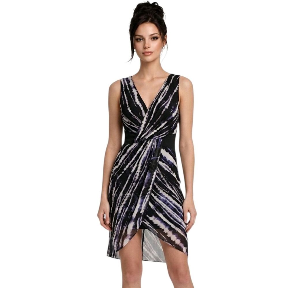DKNY Printed V-Neck Knot-Front Sleeveless Dress Size 10